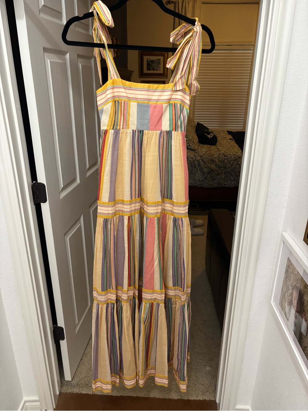 Zimmermann Pastel Yellow Multi-Stripe Tie-Shoulder Maxi Dress. NWOT.